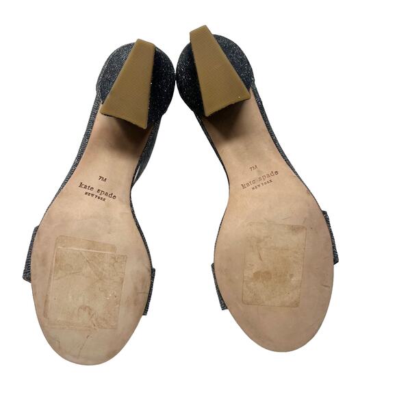 NWOB Kate Spade Smoke Silver Glitter Strap Block Heels Size 7 - Picture 6 of 9